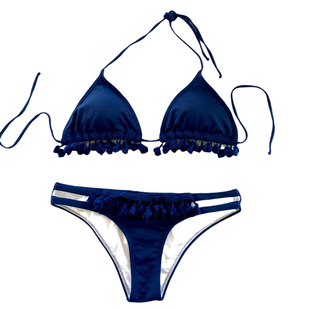 OndadeMar Navy tassels bikini. Top M. Bottom XS